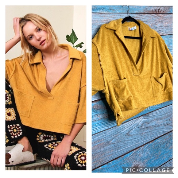 Free People Beach Golden Yellow Sweater Top Size Medium - Picture 1 of 5